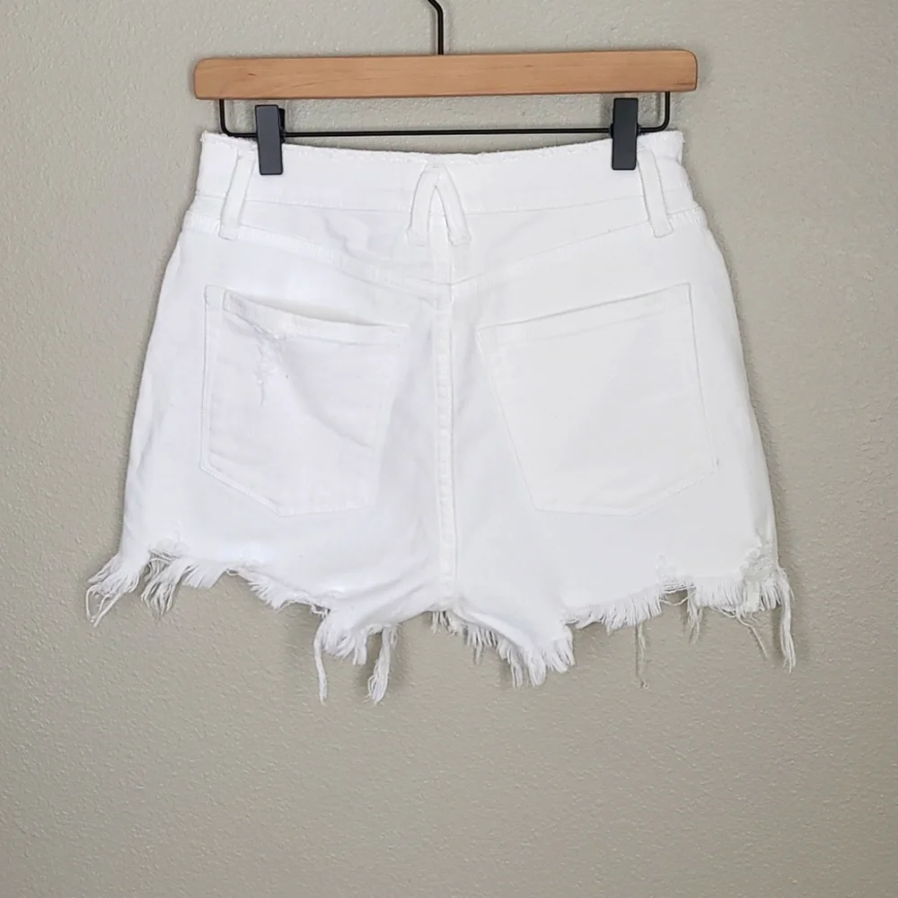Good American White Distressed High-Rise Jean Shorts - Picture 2 of 8